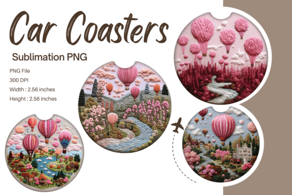 Hot Air Balloon Embroidery Car Coaster
